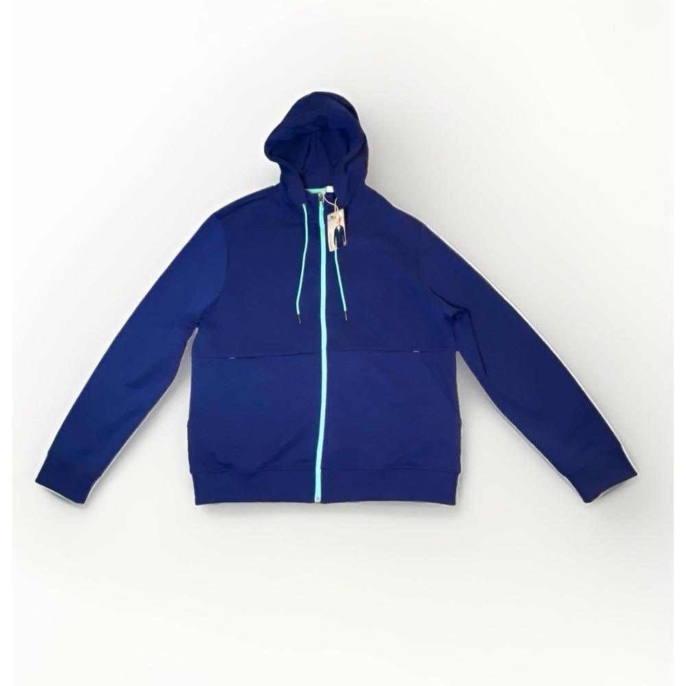 Crane Men's L Blue Full Zip Hooded Training Jacket Pockets Athleisure Mock Neck